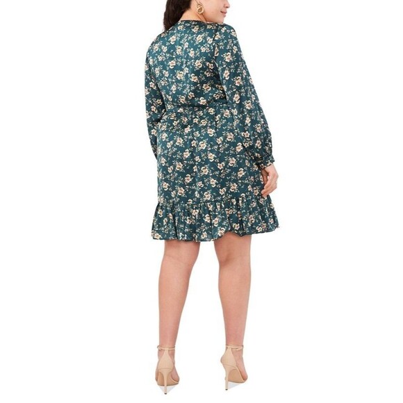 Vince Camuto Women's Plus Size Floral-Print Baby doll Dress Deep Forest Green 1X - Picture 3 of 11
